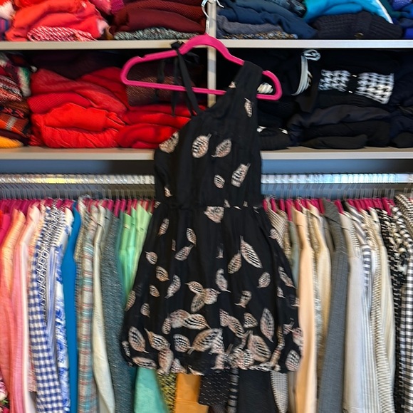 Leifsdottir black/brown leaf print one shoulder elastic waistband dress size 4 - Picture 1 of 3